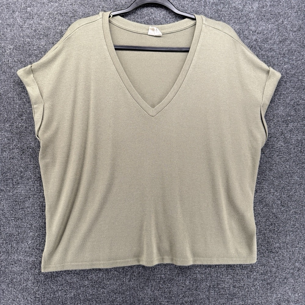 MOD REF Sweater Womens M Tan V-Neck Cropped Casual Preppy Old Money Minimlaist